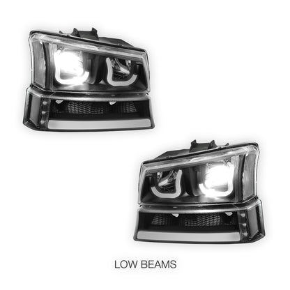 Chevrolet Avalanche 2500 LS / LT (2003 - 2006) J-Halo LED DRL Headlights LH + RH