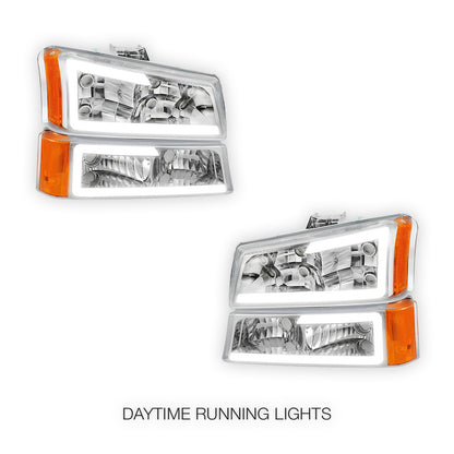 Chevrolet Avalanche 1500 LS / LT (2003 - 2006) LED DRL Bar Headlights LH + RH