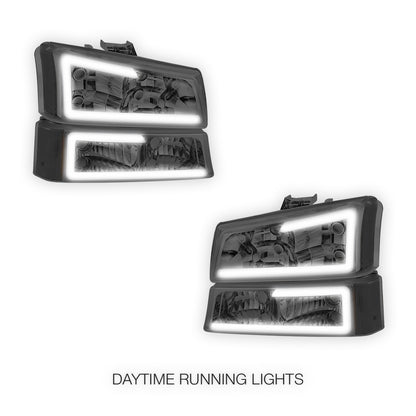 Chevrolet Avalanche 1500 LS / LT (2003 - 2006) LED DRL Bar Headlights LH + RH