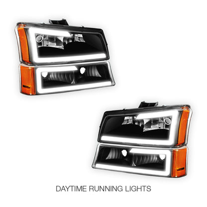 Chevrolet Silverado 2500 LS / LT (2003 - 2006) LED DRL Bar Headlights LH + RH