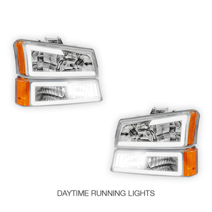 Chevrolet Silverado 3500 LS / LT (2003 - 2006) LED DRL Bar Headlights LH + RH