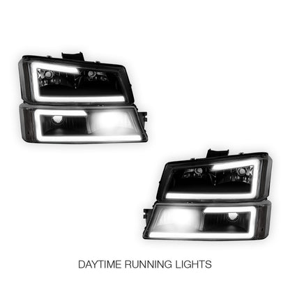 Chevrolet Silverado 3500 LS / LT (2003 - 2006) LED DRL Bar Headlights LH + RH