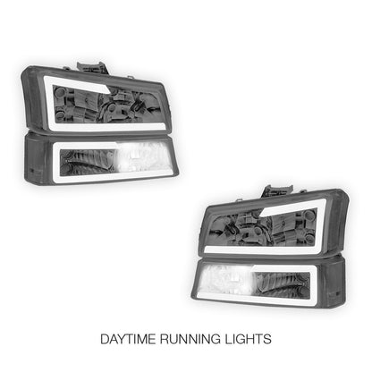 Chevrolet Silverado 3500 LS / LT (2003 - 2006) LED DRL Bar Headlights LH + RH