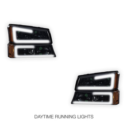 Chevrolet Silverado 1500 HD LS / LT (2003 - 2006) LED DRL Bar Headlights LH + RH