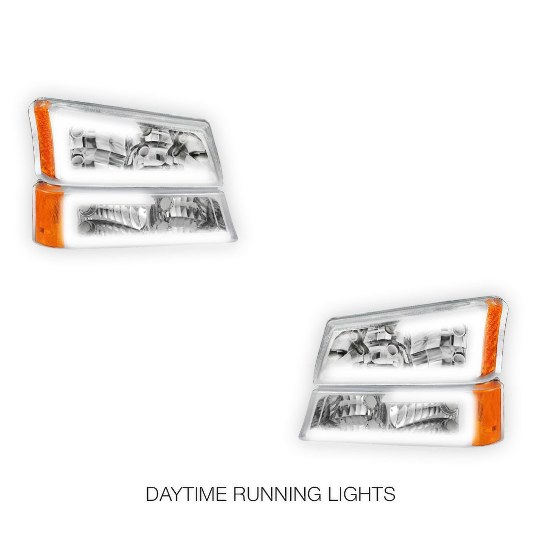 Chevrolet Silverado 1500 HD LS / LT (2003 - 2006) LED DRL Bar Headlights LH + RH