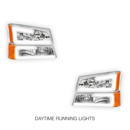 Chevrolet Silverado 1500 HD LS / LT (2003 - 2006) LED DRL Bar Headlights LH + RH