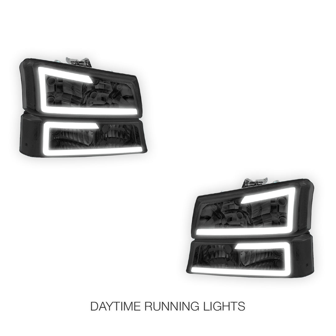 Chevrolet Silverado 1500 HD LS / LT (2003 - 2006) LED DRL Bar Headlights LH + RH
