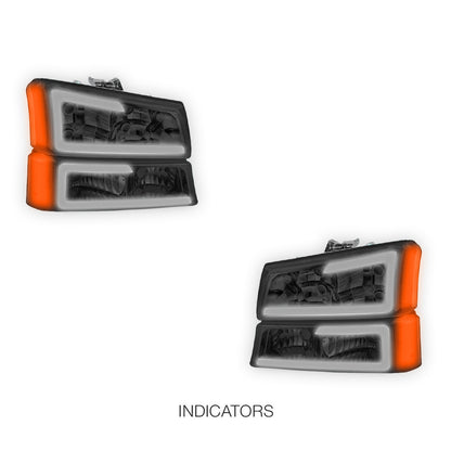 Chevrolet Silverado 1500 HD LS / LT (2003 - 2006) LED DRL Bar Headlights LH + RH