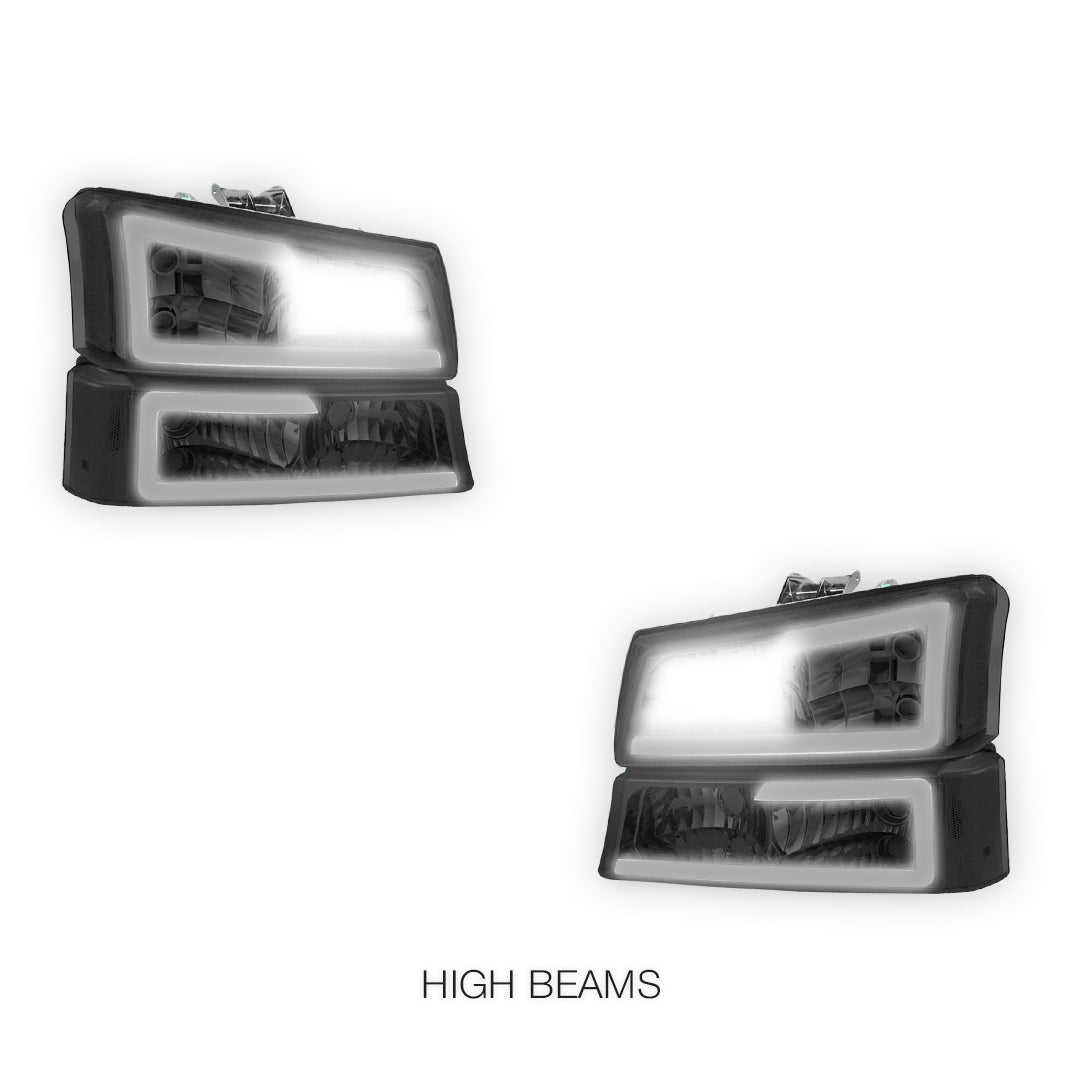 Chevrolet Silverado 1500 HD LS / LT (2003 - 2006) LED DRL Bar Headlights LH + RH