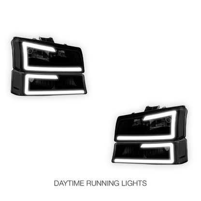 Chevrolet Silverado 1500 HD LS / LT (2003 - 2006) LED DRL Bar Headlights LH + RH