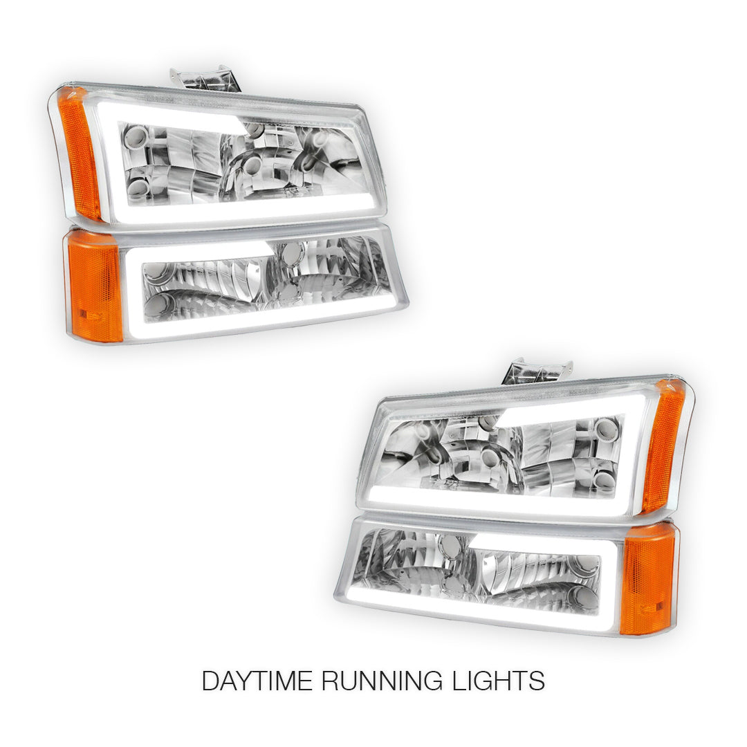Chevrolet Silverado 2500 HD LS / LT (2003 - 2006) LED DRL Bar Headlights LH + RH
