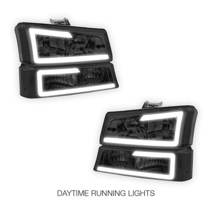 Chevrolet Silverado 2500 HD LS / LT (2003 - 2006) LED DRL Bar Headlights LH + RH