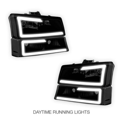 Chevrolet Silverado 2500 HD LS / LT (2003 - 2006) LED DRL Bar Headlights LH + RH