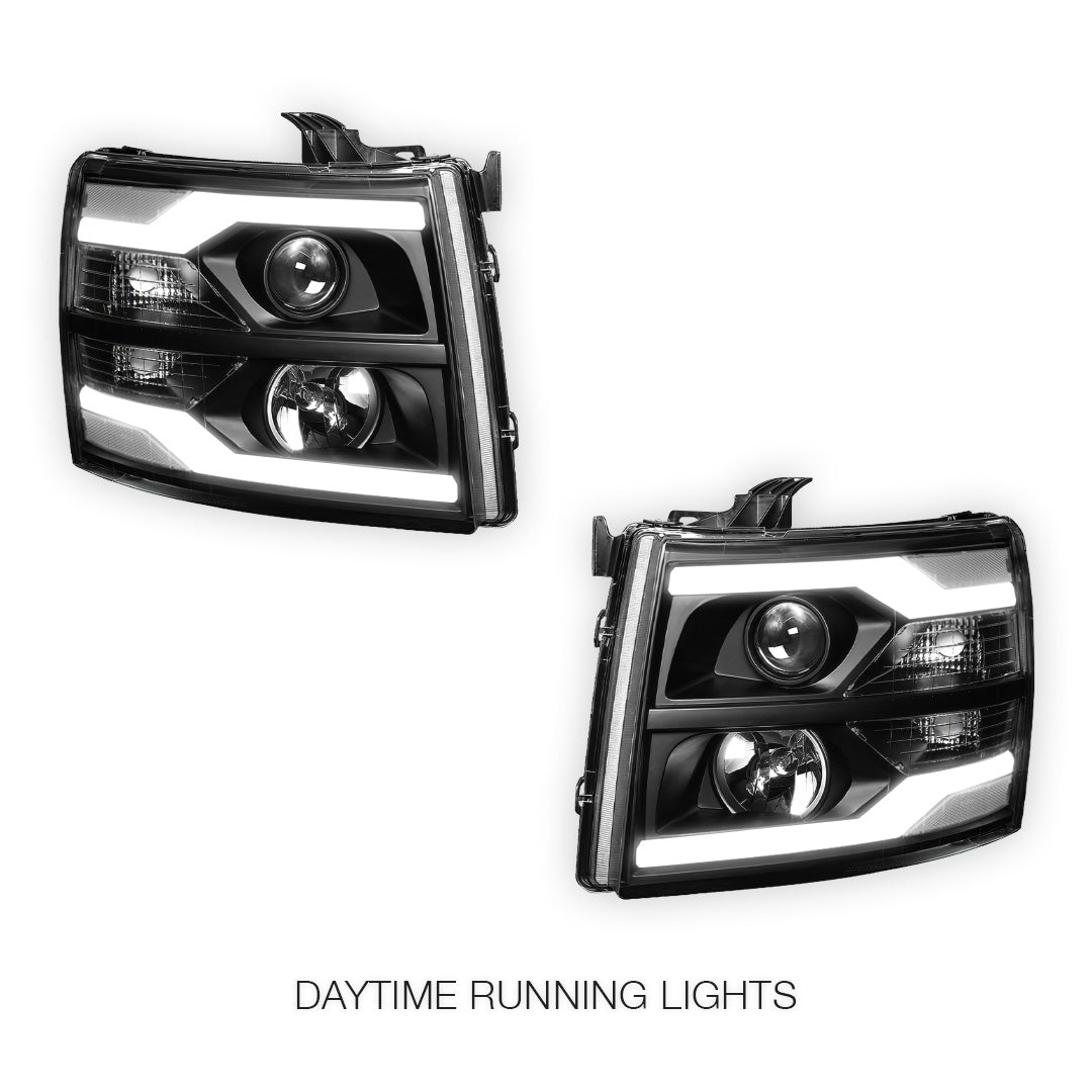 Chevrolet Silverado 3500 LS / LT / LTZ (2007 - 2014) Dual LED DRL Projector Headlights LH + RH