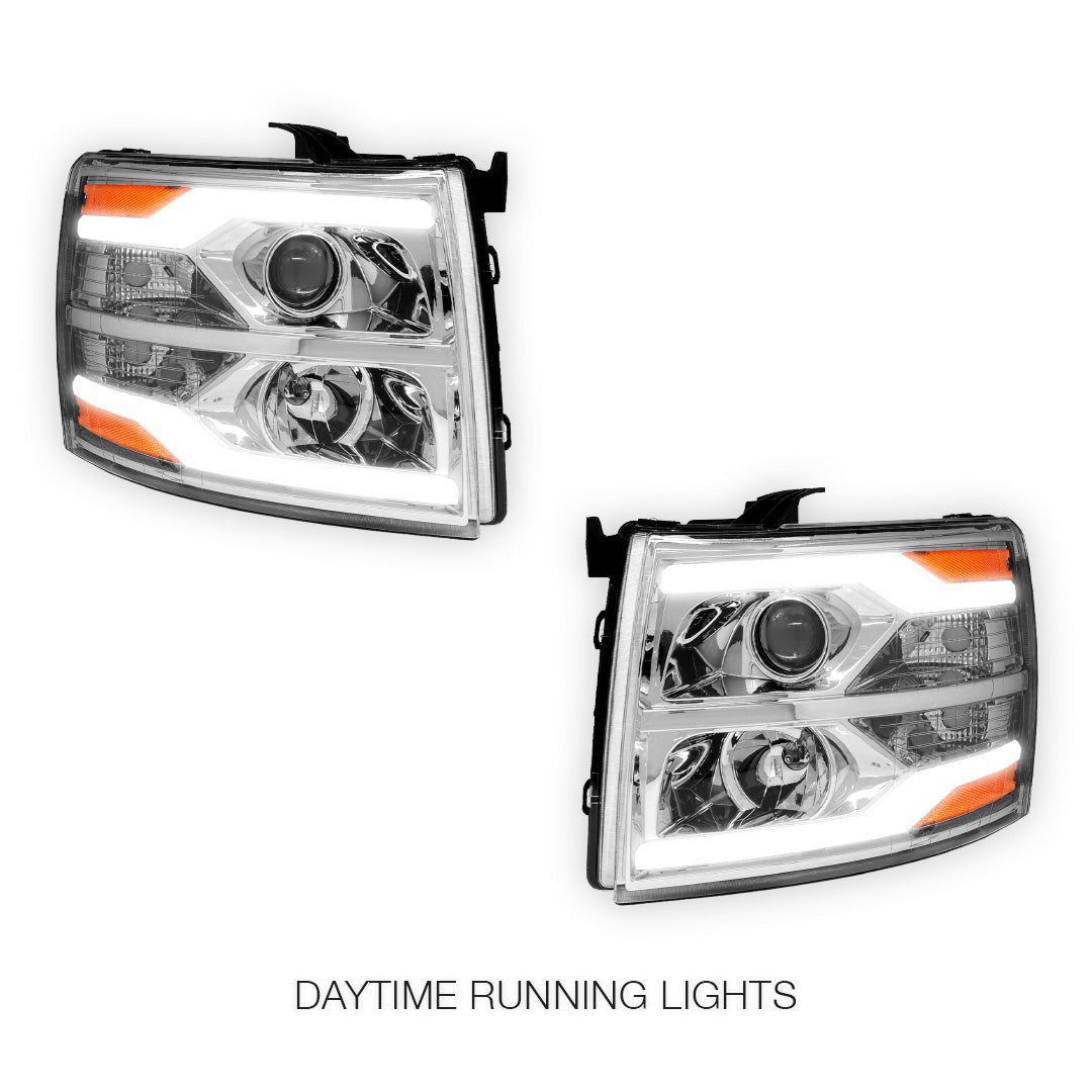 Chevrolet Silverado 3500 LS / LT / LTZ (2007 - 2014) Dual LED DRL Projector Headlights LH + RH