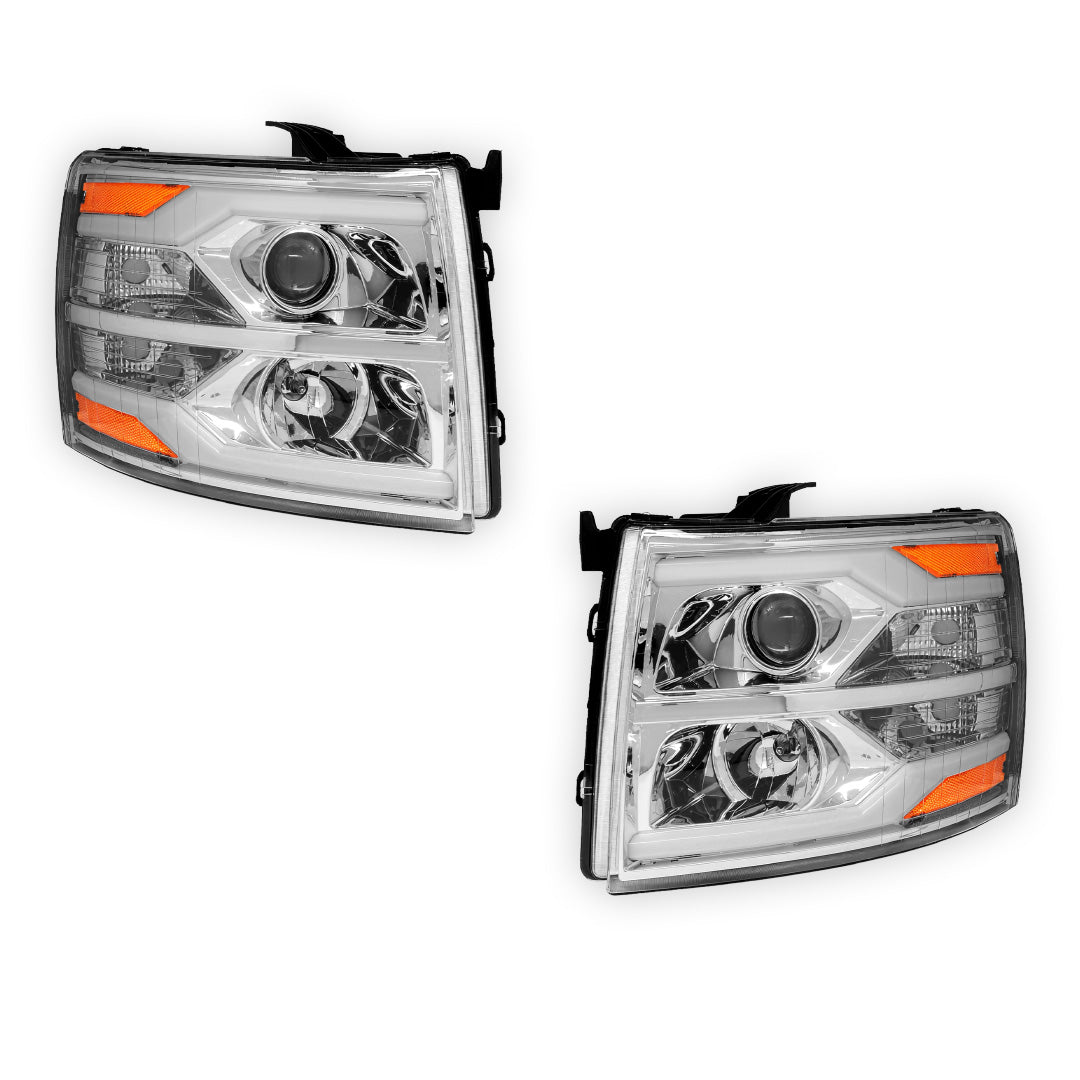 Chevrolet Silverado 3500 LS / LT / LTZ (2007 - 2014) Dual LED DRL Projector Headlights LH + RH
