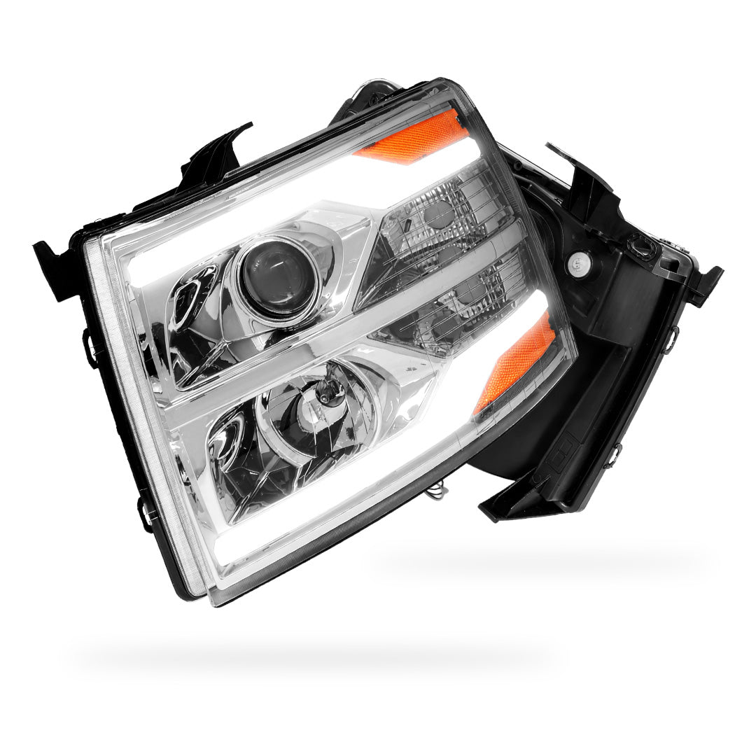 Chevrolet Silverado 2500 HD LS / LT / LTZ (2007 - 2014) Dual LED DRL Projector Headlights LH + RH