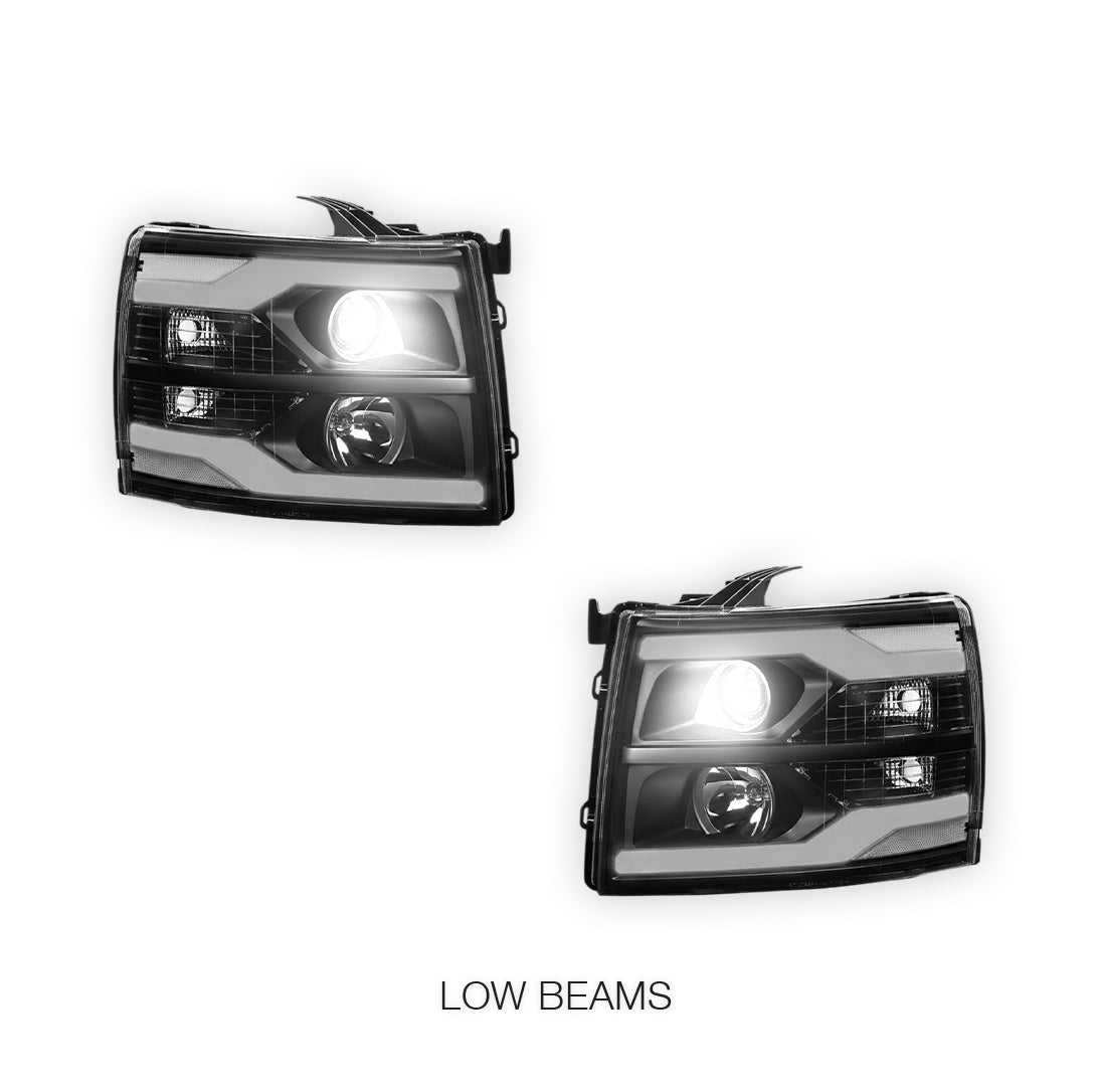 Chevrolet Silverado 3500 HD LS / LT / LTZ (2007 - 2014) Dual LED DRL Projector Headlights LH + RH