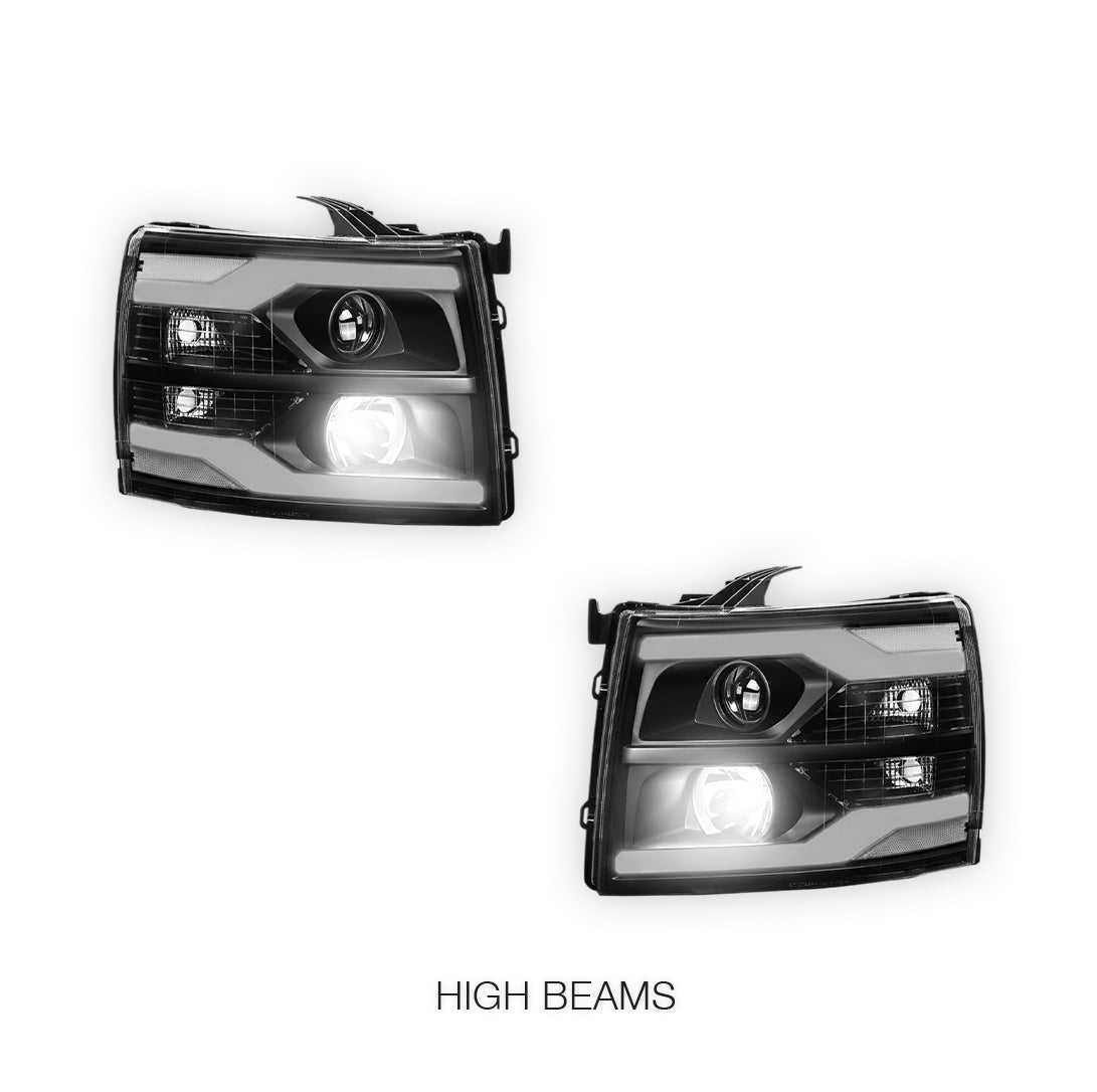 Chevrolet Silverado 3500 HD LS / LT / LTZ (2007 - 2014) Dual LED DRL Projector Headlights LH + RH