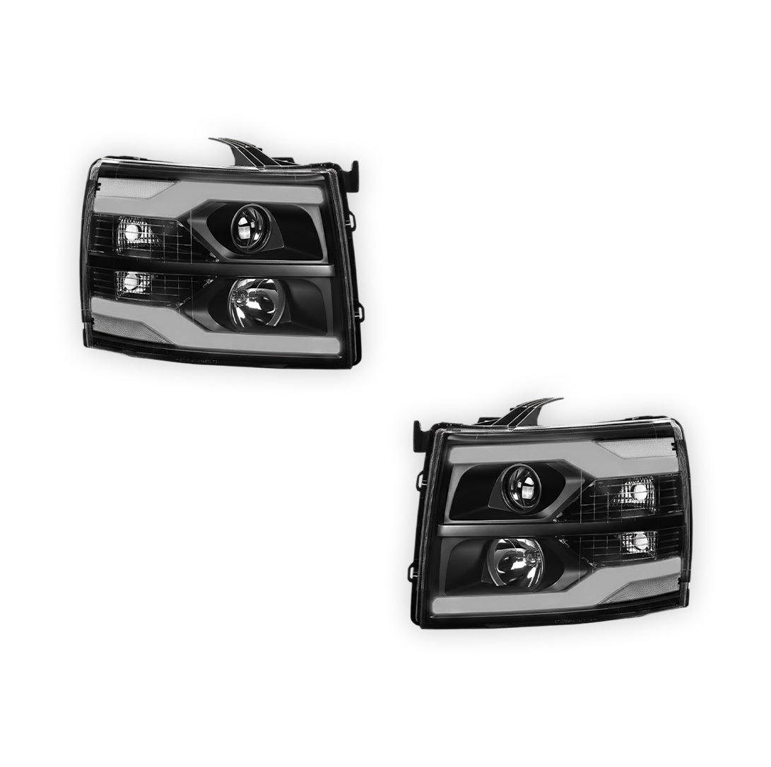 Chevrolet Silverado 3500 HD LS / LT / LTZ (2007 - 2014) Dual LED DRL Projector Headlights LH + RH
