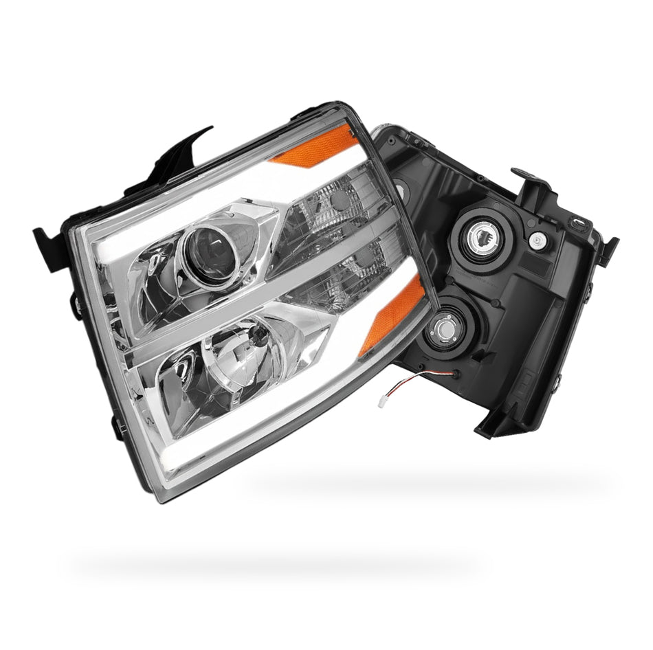 Chevrolet Silverado 3500 HD LS / LT / LTZ (2007 - 2014) Dual LED DRL Projector Headlights LH + RH