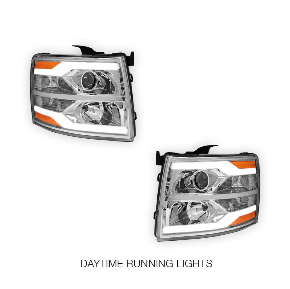 Chevrolet Silverado 3500 HD LS / LT / LTZ (2007 - 2014) Dual LED DRL Projector Headlights LH + RH