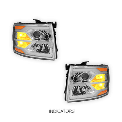 Chevrolet Silverado 3500 HD LS / LT / LTZ (2007 - 2014) Dual LED DRL Projector Headlights LH + RH