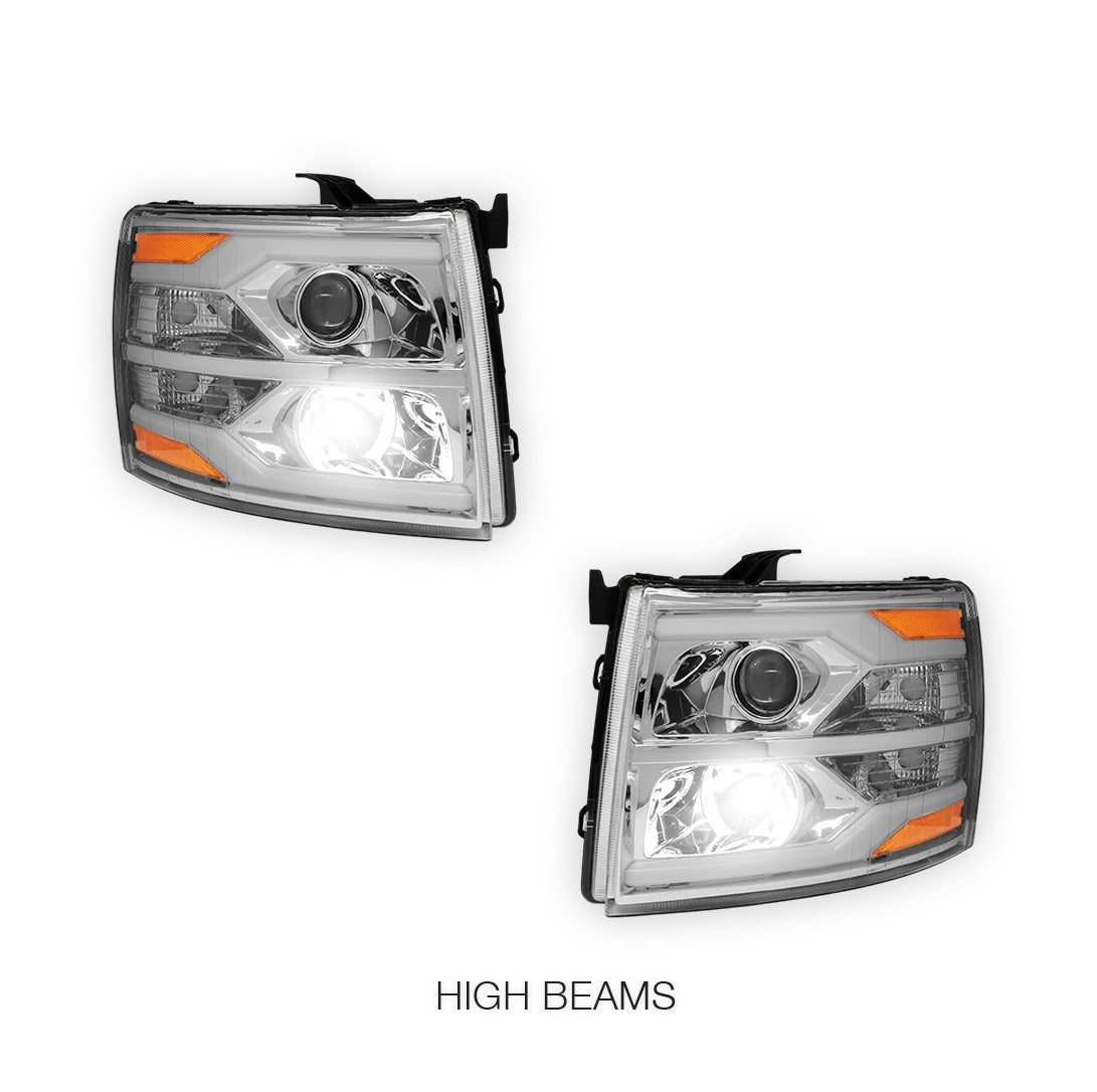 Chevrolet Silverado 3500 HD LS / LT / LTZ (2007 - 2014) Dual LED DRL Projector Headlights LH + RH