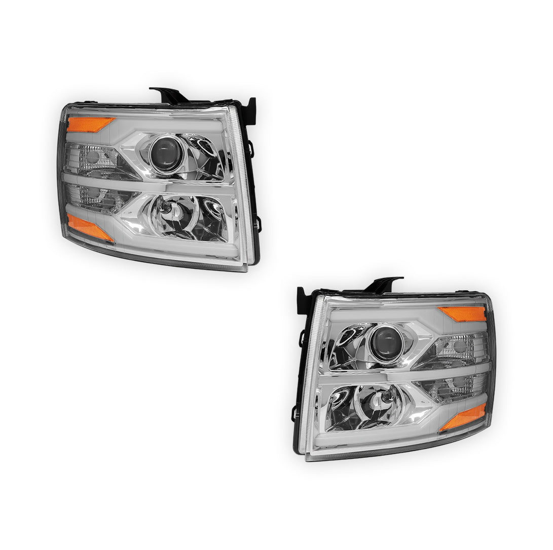 Chevrolet Silverado 3500 HD LS / LT / LTZ (2007 - 2014) Dual LED DRL Projector Headlights LH + RH