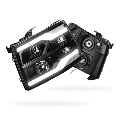 Chevrolet Silverado 3500 HD LS / LT / LTZ (2007 - 2014) Dual LED DRL Projector Headlights LH + RH