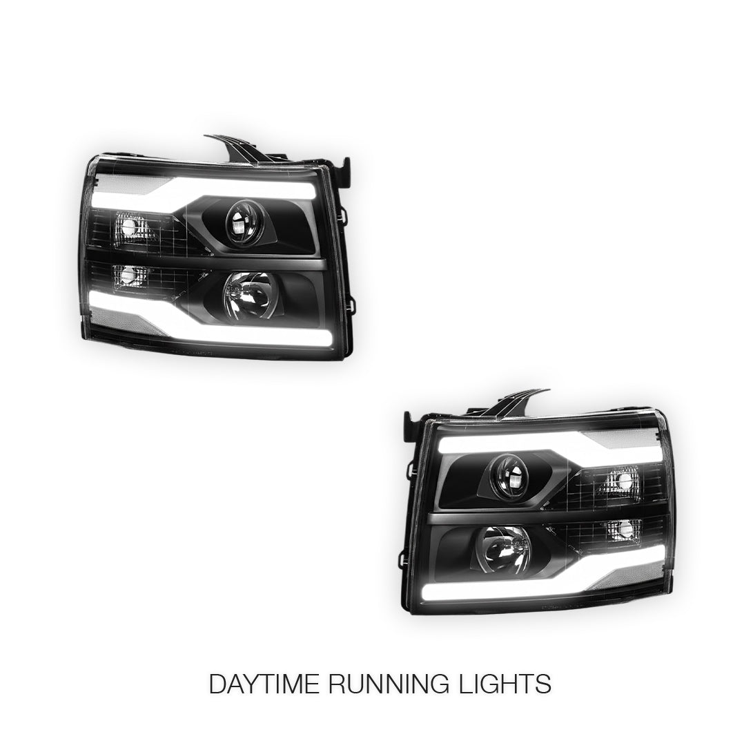Chevrolet Silverado 3500 HD LS / LT / LTZ (2007 - 2014) Dual LED DRL Projector Headlights LH + RH