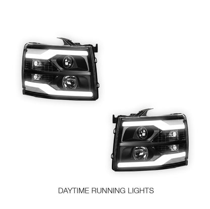 Chevrolet Silverado 3500 HD LS / LT / LTZ (2007 - 2014) Dual LED DRL Projector Headlights LH + RH