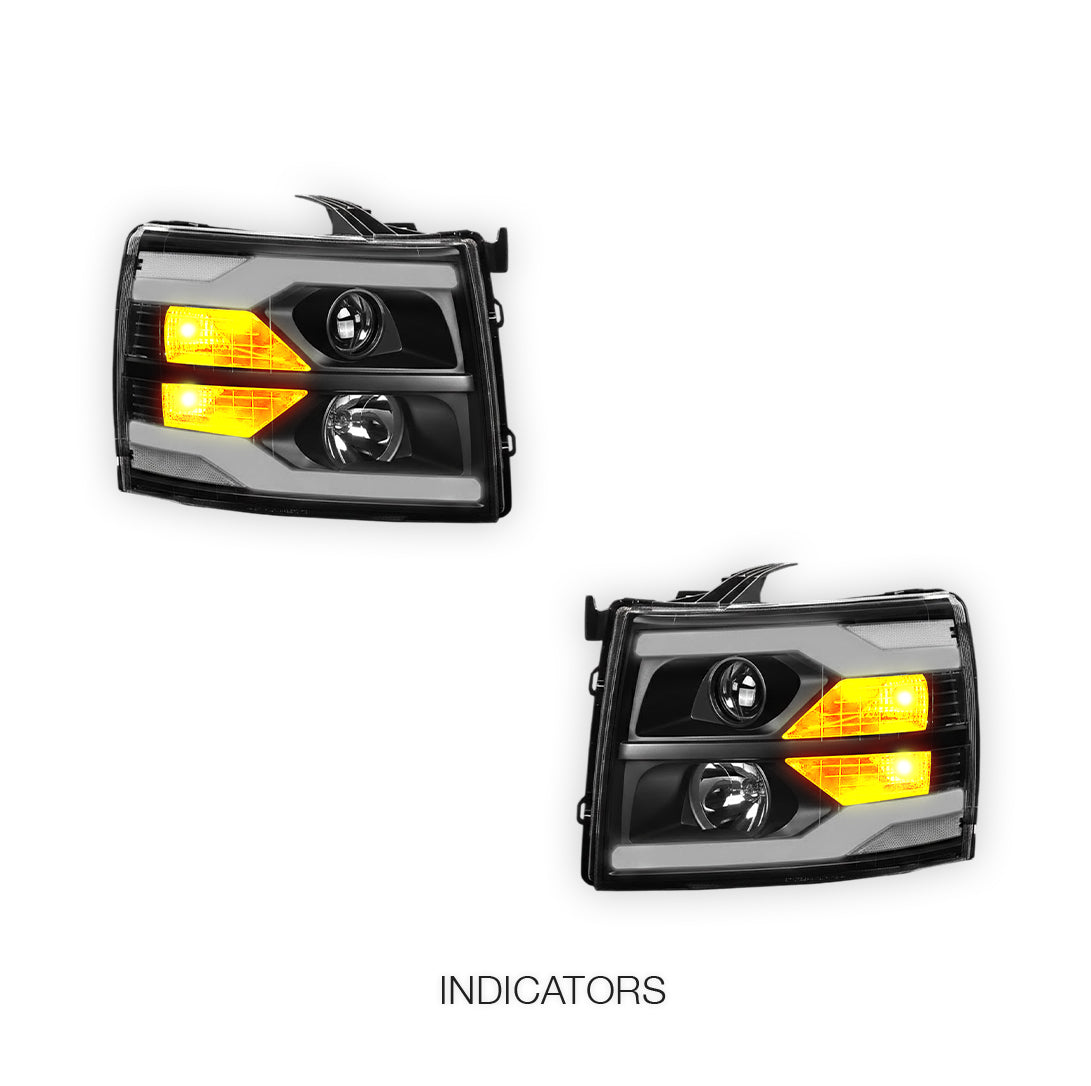 Chevrolet Silverado 3500 HD LS / LT / LTZ (2007 - 2014) Dual LED DRL Projector Headlights LH + RH