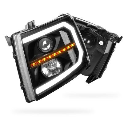 Chevrolet Silverado 3500 LS / LT / LTZ (2007 - 2014) LED DRL Bar + Sequential Signal Projector Headlights LH + RH