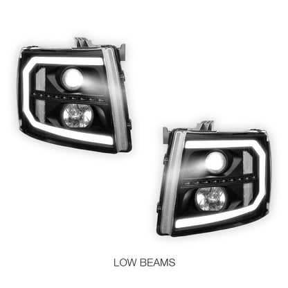 Chevrolet Silverado 3500 LS / LT / LTZ (2007 - 2014) LED DRL Bar + Sequential Signal Projector Headlights LH + RH