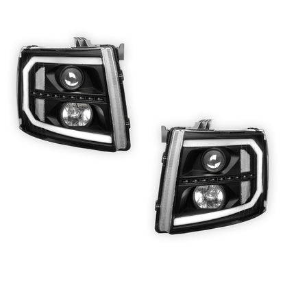 Chevrolet Silverado 3500 LS / LT / LTZ (2007 - 2014) LED DRL Bar + Sequential Signal Projector Headlights LH + RH