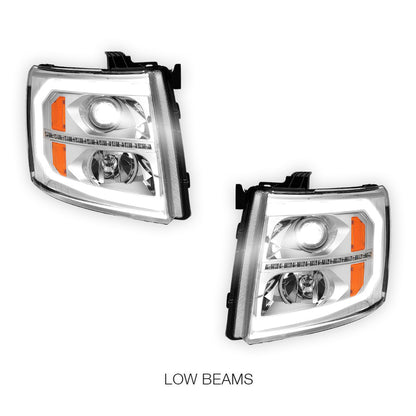 Chevrolet Silverado 3500 LS / LT / LTZ (2007 - 2014) LED DRL Bar + Sequential Signal Projector Headlights LH + RH