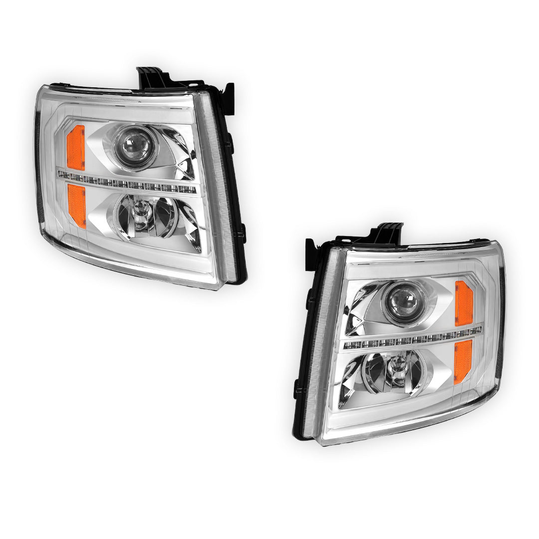 Chevrolet Silverado 3500 LS / LT / LTZ (2007 - 2014) LED DRL Bar + Sequential Signal Projector Headlights LH + RH