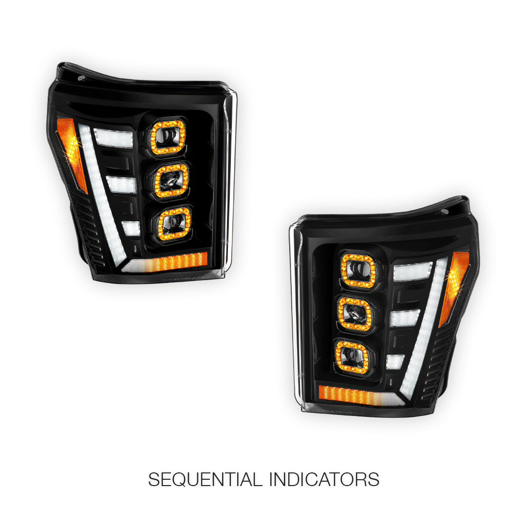 Ford F-350 Super Duty (2011 - 2016) Switchback Sequential Signal LED Projector Headlights LH - RH