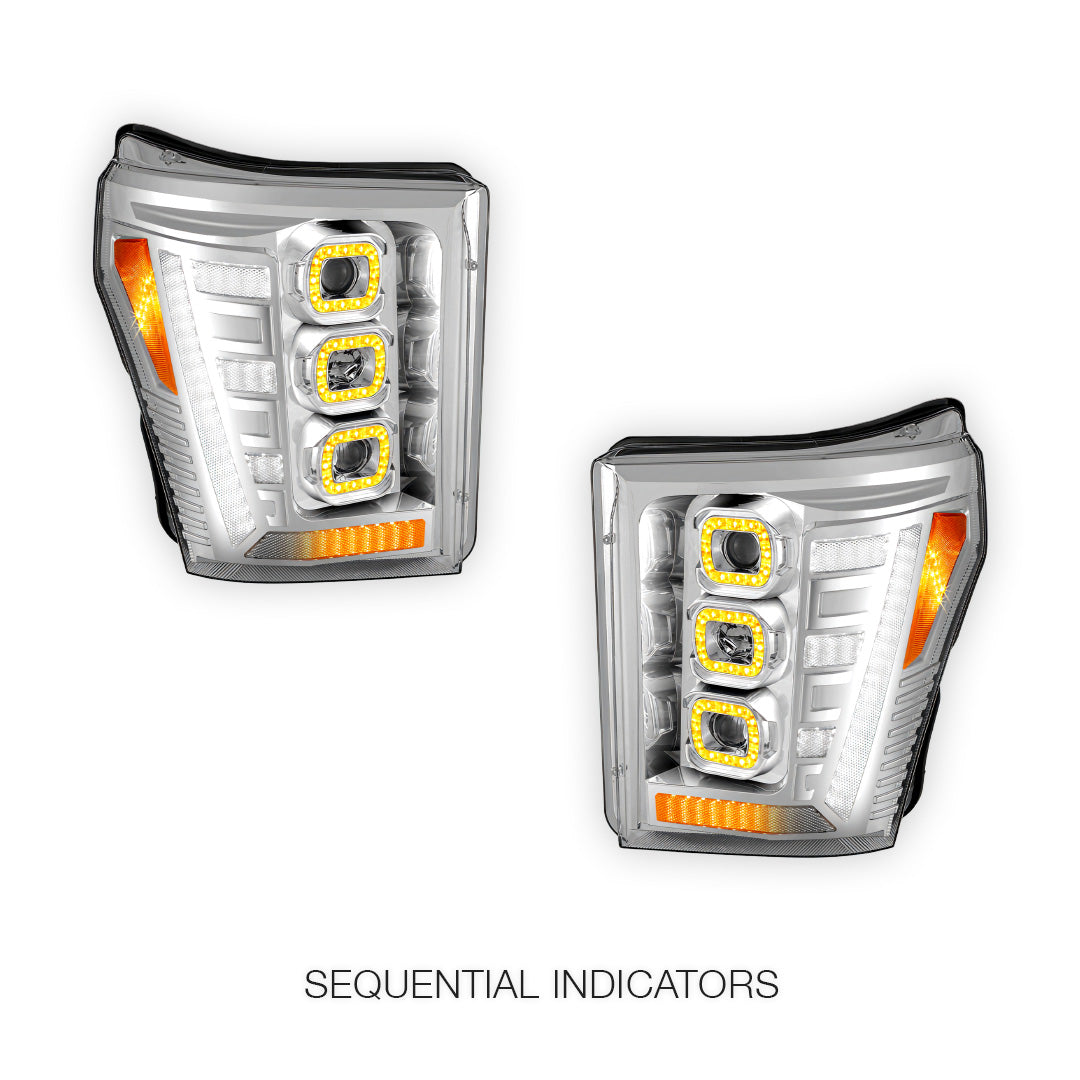 Ford F-350 Super Duty (2011 - 2016) Switchback Sequential Signal LED Projector Headlights LH - RH