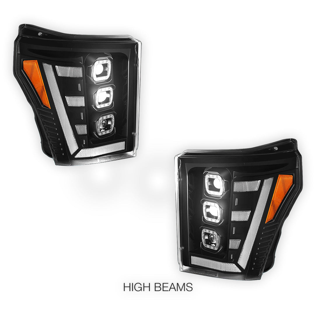 Ford F-450 Super Duty (2011 - 2016) Switchback Sequential Signal LED Projector Headlights LH - RH