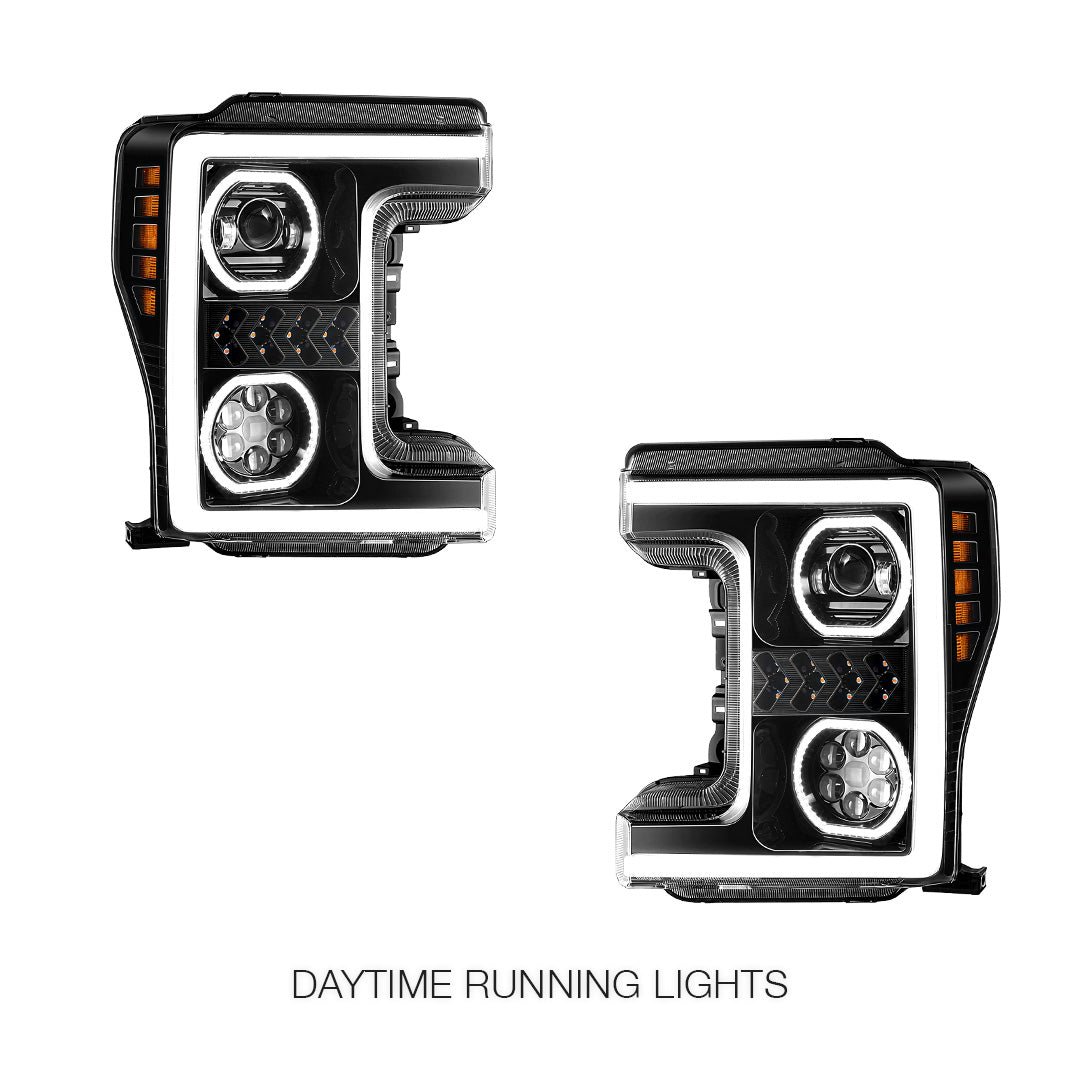 Ford F-250 Super Duty (2017 - 2019) Sequential Turn Signal LED DRL Projector Headlights LH + RH