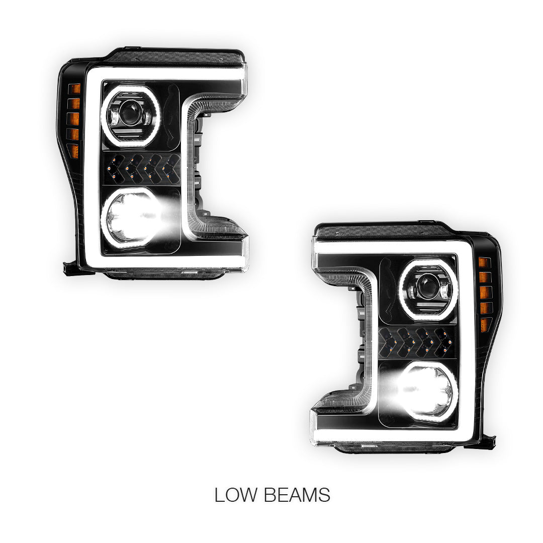 Ford F-250 Super Duty (2017 - 2019) Sequential Turn Signal LED DRL Projector Headlights LH + RH