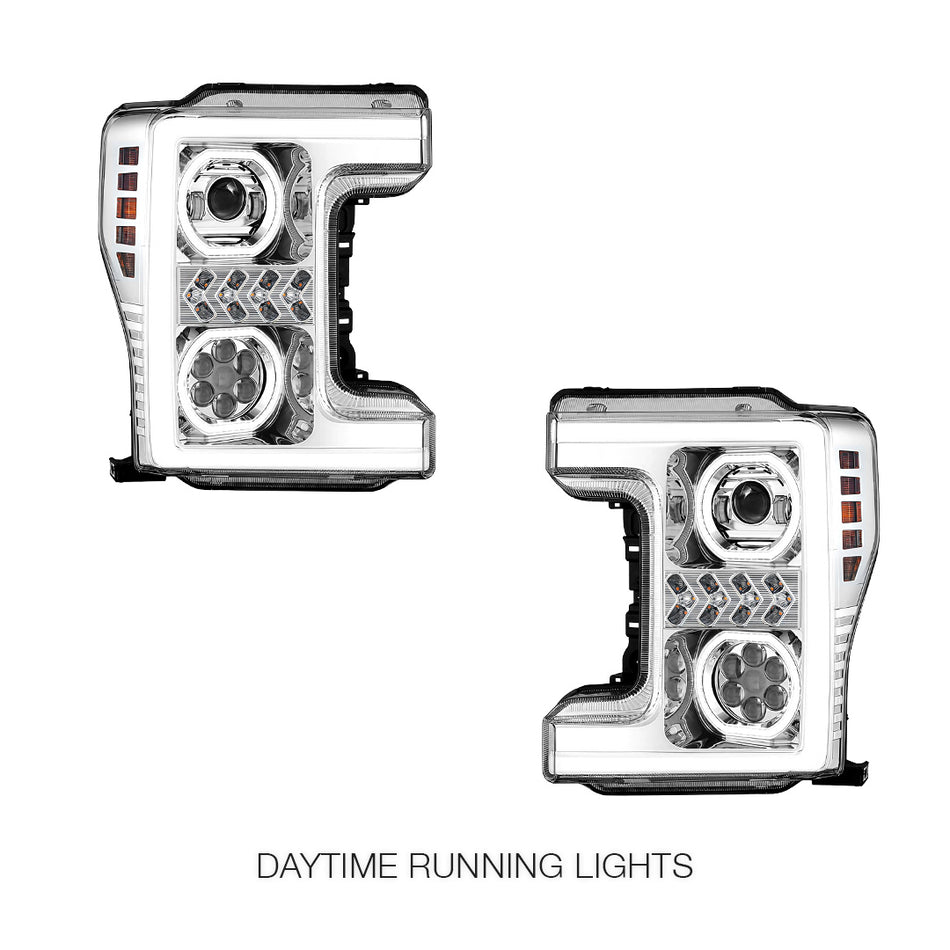 Ford F-250 Super Duty (2017 - 2019) Sequential Turn Signal LED DRL Projector Headlights LH + RH