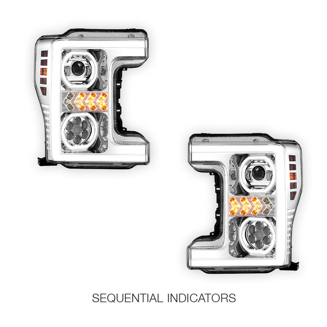 Ford F-250 Super Duty (2017 - 2019) Sequential Turn Signal LED DRL Projector Headlights LH + RH
