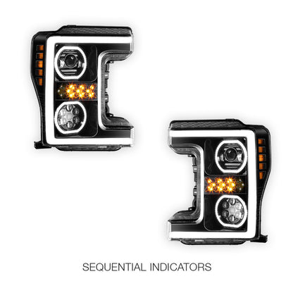 Ford F-350 Super Duty (2017 - 2019) Sequential Turn Signal LED DRL Projector Headlights LH + RH