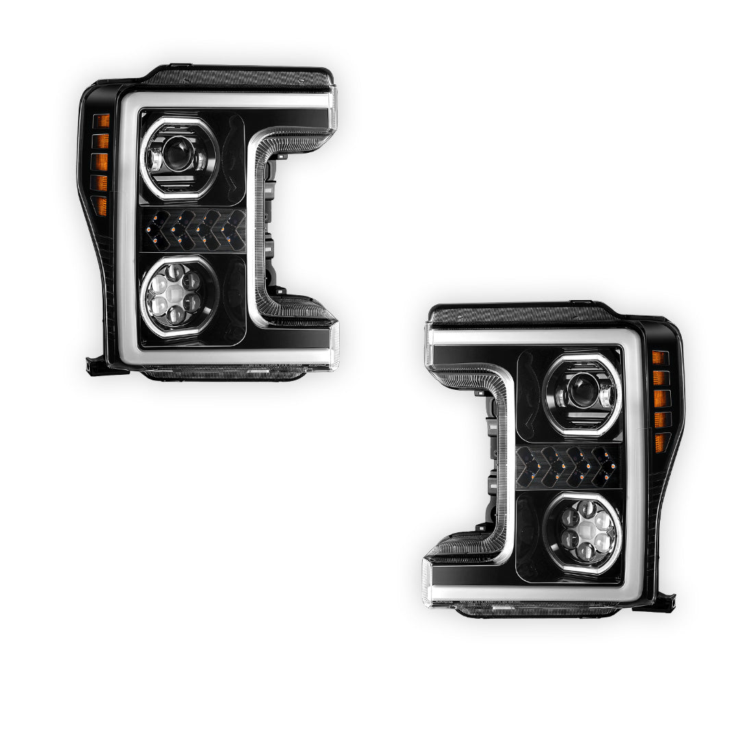 Ford F-350 Super Duty (2017 - 2019) Sequential Turn Signal LED DRL Projector Headlights LH + RH