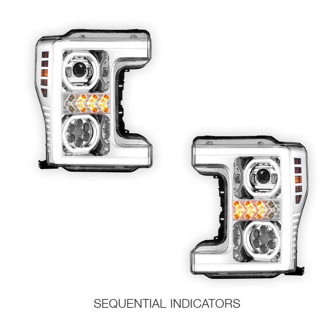Ford F-350 Super Duty (2017 - 2019) Sequential Turn Signal LED DRL Projector Headlights LH + RH