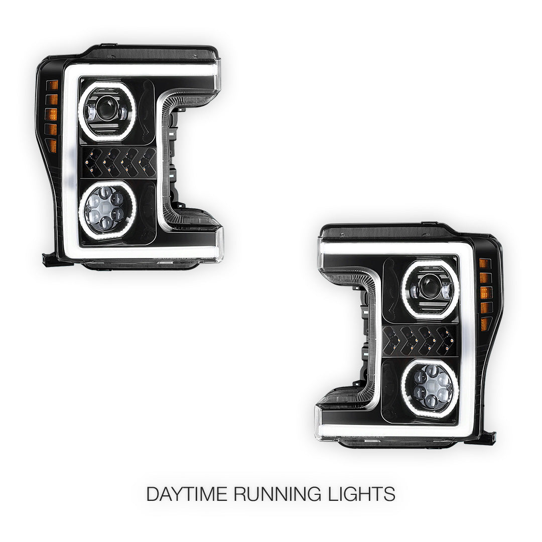 Ford F-450 Super Duty (2017 - 2019) Sequential Turn Signal LED DRL Projector Headlights LH + RH