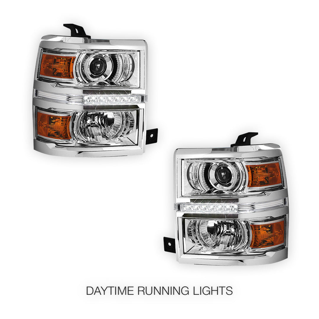 Chevrolet Silverado 1500 LS / LT / LTZ (2014 - 2015) Projector LED Bar DRL Headlights LH + RH